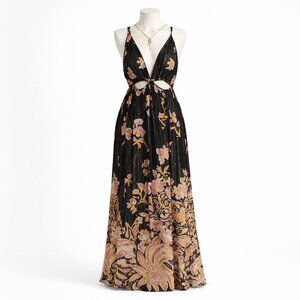 Anthropologie Metallic Floral Cutout Maxi Dress – Size S – NWT